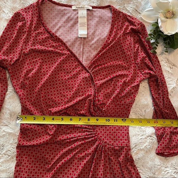 HP💗 Laundry by Design Red Geometric Print Faux Wrap Dress Sz S - Picture 6 of 7
